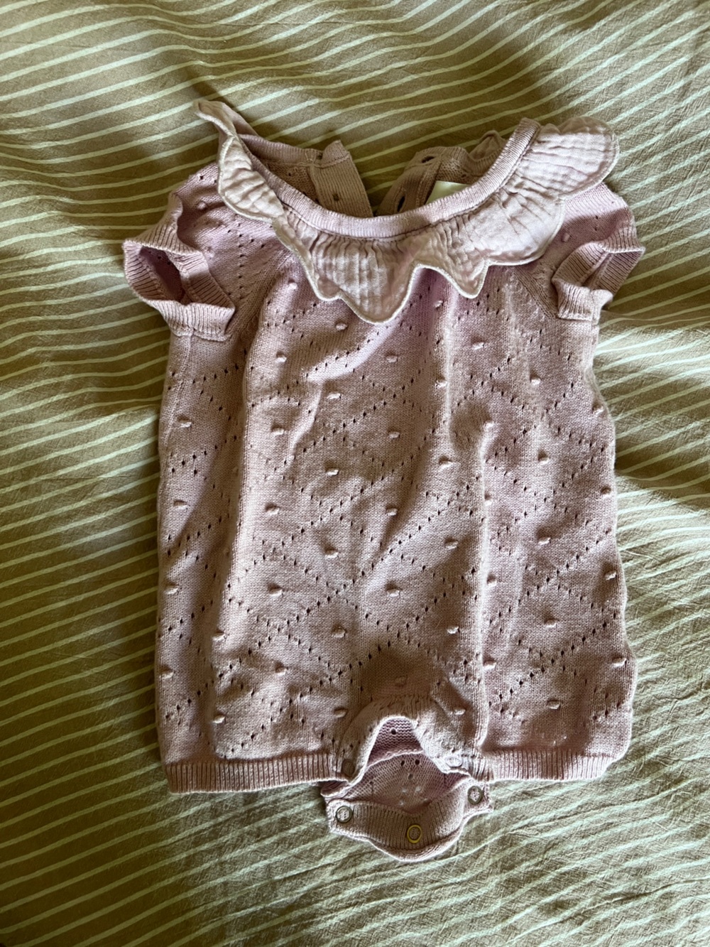 cloud island Pink Knit Newborn Romper with Ruffle Trim